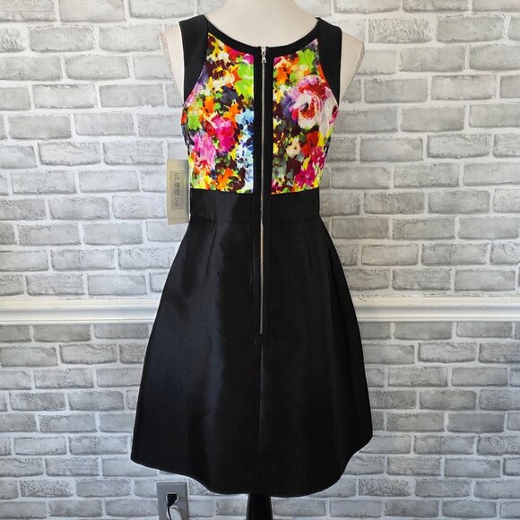 Theia Couture Black Taffeta Dress Fit Flare Floral Elegant Party LBD 6 NEW $450 - Picture 3 of 10